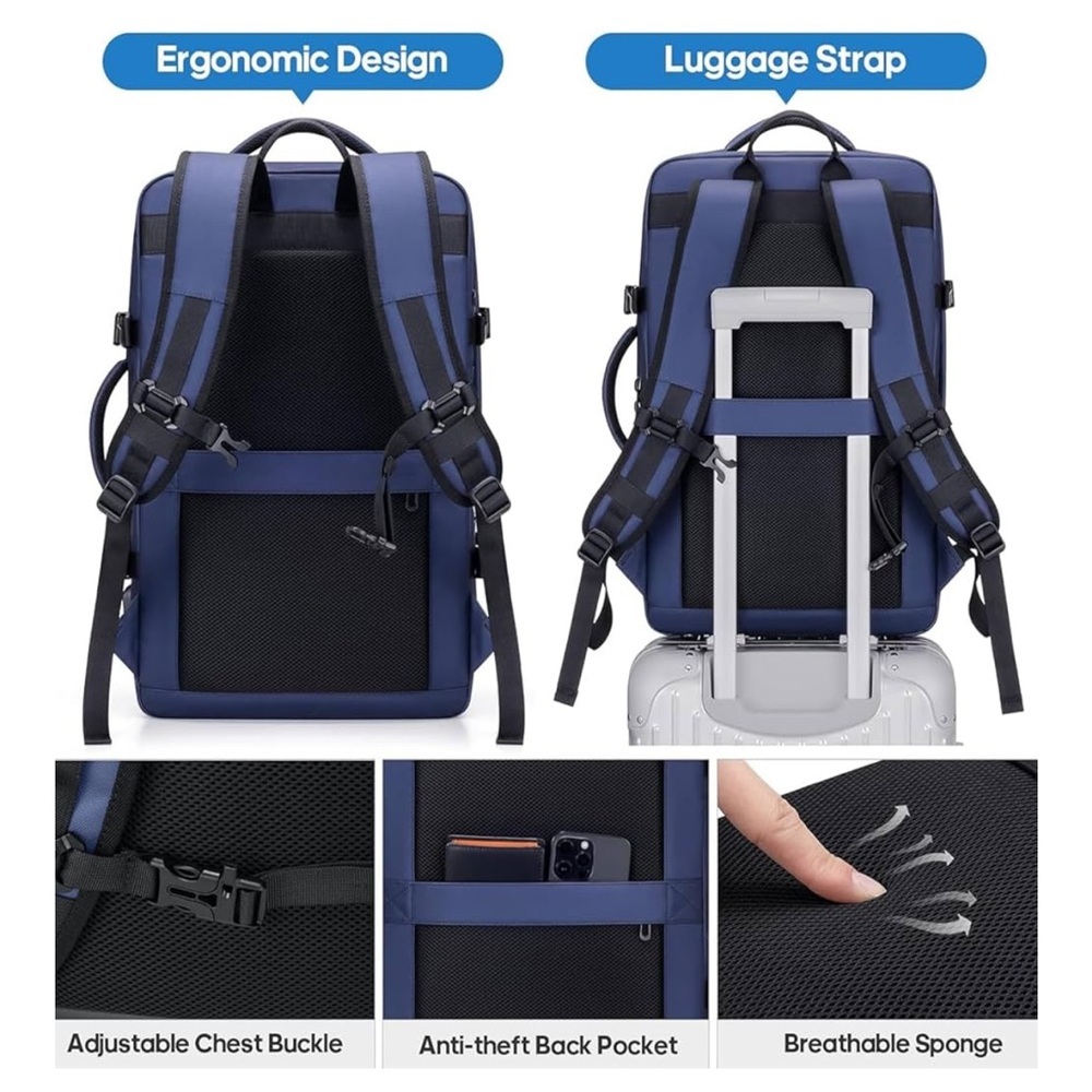 40L Flight Approved Travel Backpack Expandable Water-Resistant 17” Laptop Bag - Picture 3 of 5
